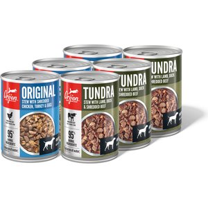 ORIJEN Tundra & Original Variety Pack Real Meat Shreds Wet Dog Food, 12.8-oz can, case of 6