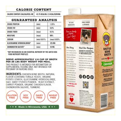 Show full view: Brutus Broth Chicken Bone Broth Hip & Joint with Glucosamine Dog Food Topper, 32-oz box slide 10 of 13