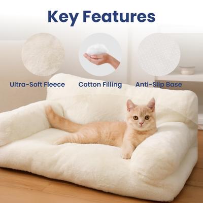 Show full view: PawsPik Plush Support Sofa Bed for Dogs & Cats, White slide 3 of 11