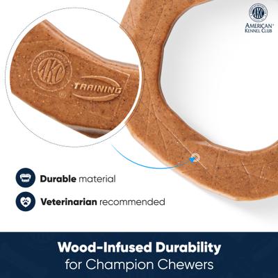 Show full view: American Kennel Club AKC Training Peanut Butter Scented Ring Wood-Infused Dog Chew Toy slide 2 of 6