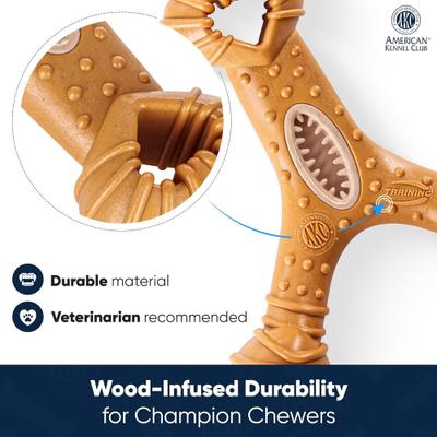 Show full view: American Kennel Club AKC Training Chicken Scented Wishbone Wood-Infused Dog Chew Toy slide 3 of 9