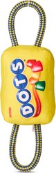 Dots Plush Candy Wrapper with Rope Handles Squeaky Dog Plush Toy