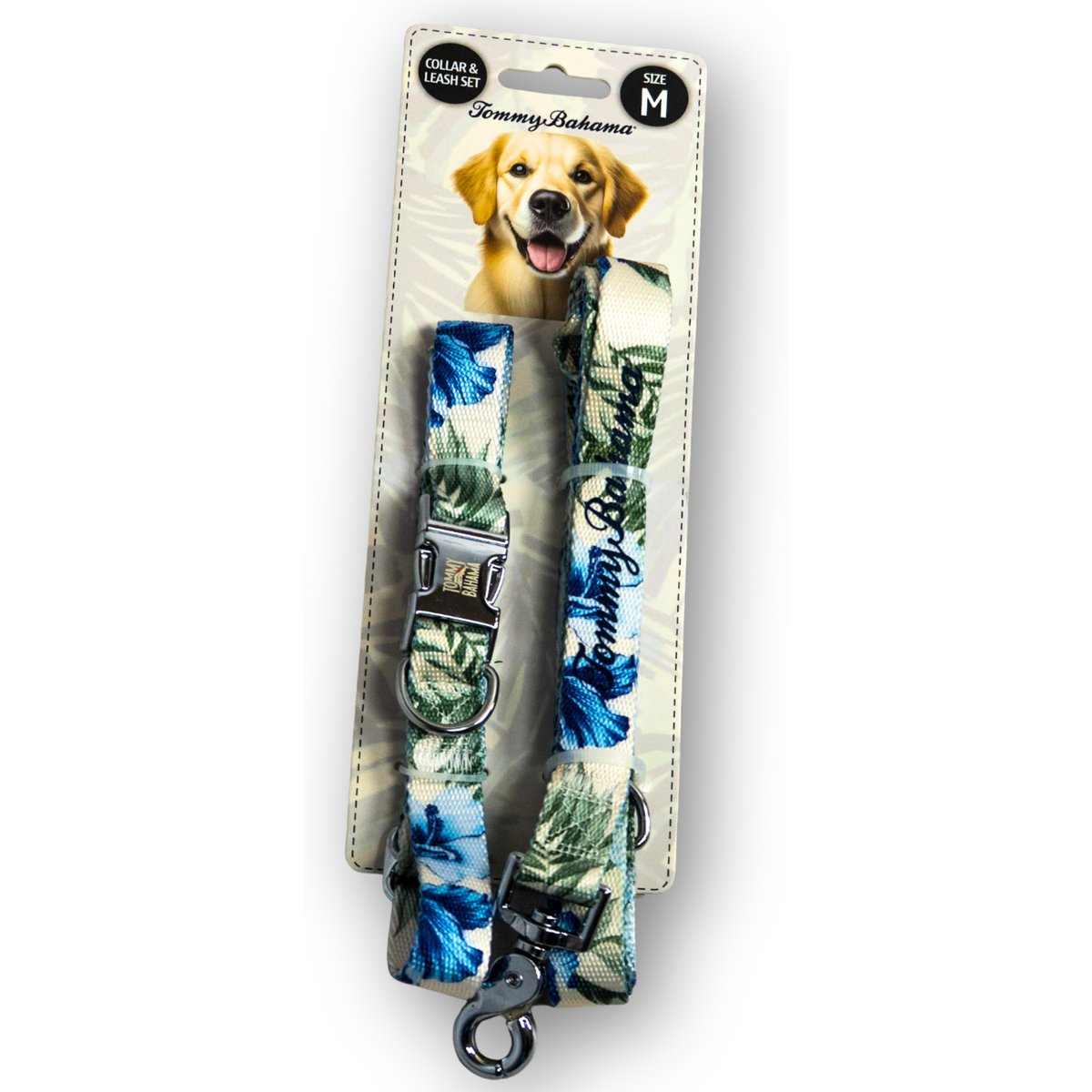 Tommy Bahama Pet Nylon Dog Collar & Leash Set, Coconut, Medium: 14 to 22-in neck, 3/4-in wide