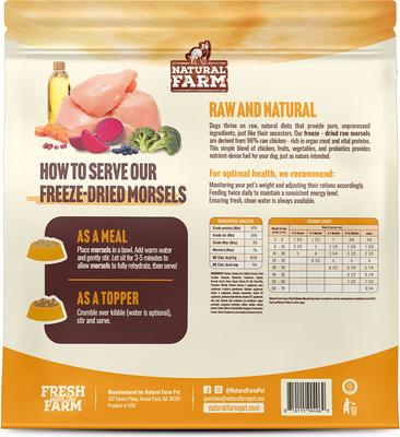 Show full view: Natural Farm Chicken Morsels Grain-Free Freeze-Dried Dog Food, 8-oz bag slide 3 of 11