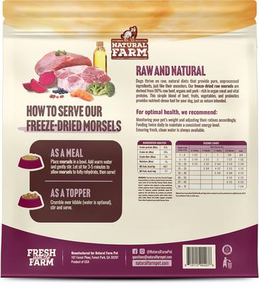 Show full view: Natural Farm Beef Morsels Grain-Free Freeze-Dried Dog Food, 8-oz bag slide 3 of 11