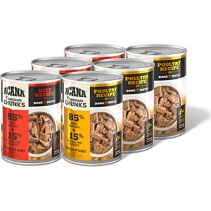 ACANA Premium Beef & Poultry Chunks in Bone Broth Variety Pack Grain-Free Wet Dog Food, 12.8-oz cans, case of 6
