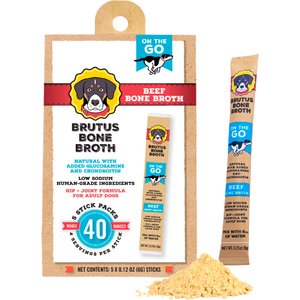 Brutus Broth Beef Bone Broth Powder Hip & Joint with Glucosamine On-the-Go Dog Food Topper, 5 count​