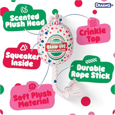Show full view: Blow Pop Watermelon Scented Squeaky Dog Plush & Rope Toy, Jumbo slide 2 of 7