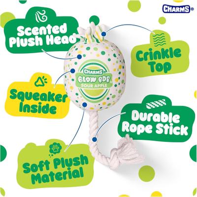 Show full view: Blow Pop Apple Scented Squeaky Dog Plush & Rope Toy, Medium slide 2 of 8