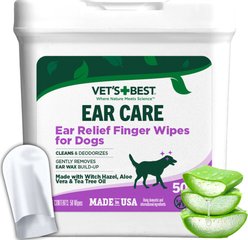 Vet's Best Ear Relief Finger Dog Wipes, 50 count