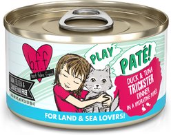 BFF Play Pate Lovers Duck & Tuna Trickster Wet Cat Food, 2.8-oz can, pack of 12