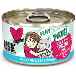 BFF Play Pate Lovers Duck & Tuna Trickster Wet Cat Food, 2.8-oz can, pack of 12