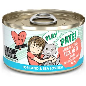 BFF Play Pate Lovers Salmon & Tuna Tuck Me In Wet Cat Food, 2.8-oz can, pack of 12