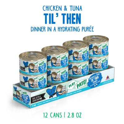 Show full view: BFF Play Pate Lovers Chicken & Tuna Til' Then Grain-Free Wet Cat Food, 2.8-oz can, pack of 12 slide 3 of 13
