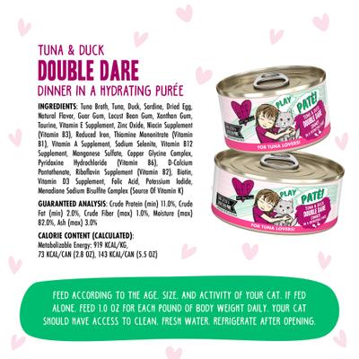 Show full view: BFF Play Pate Lovers Tuna & Duck Double Dare Wet Cat Food, 2.8-oz can, pack of 12 slide 5 of 11