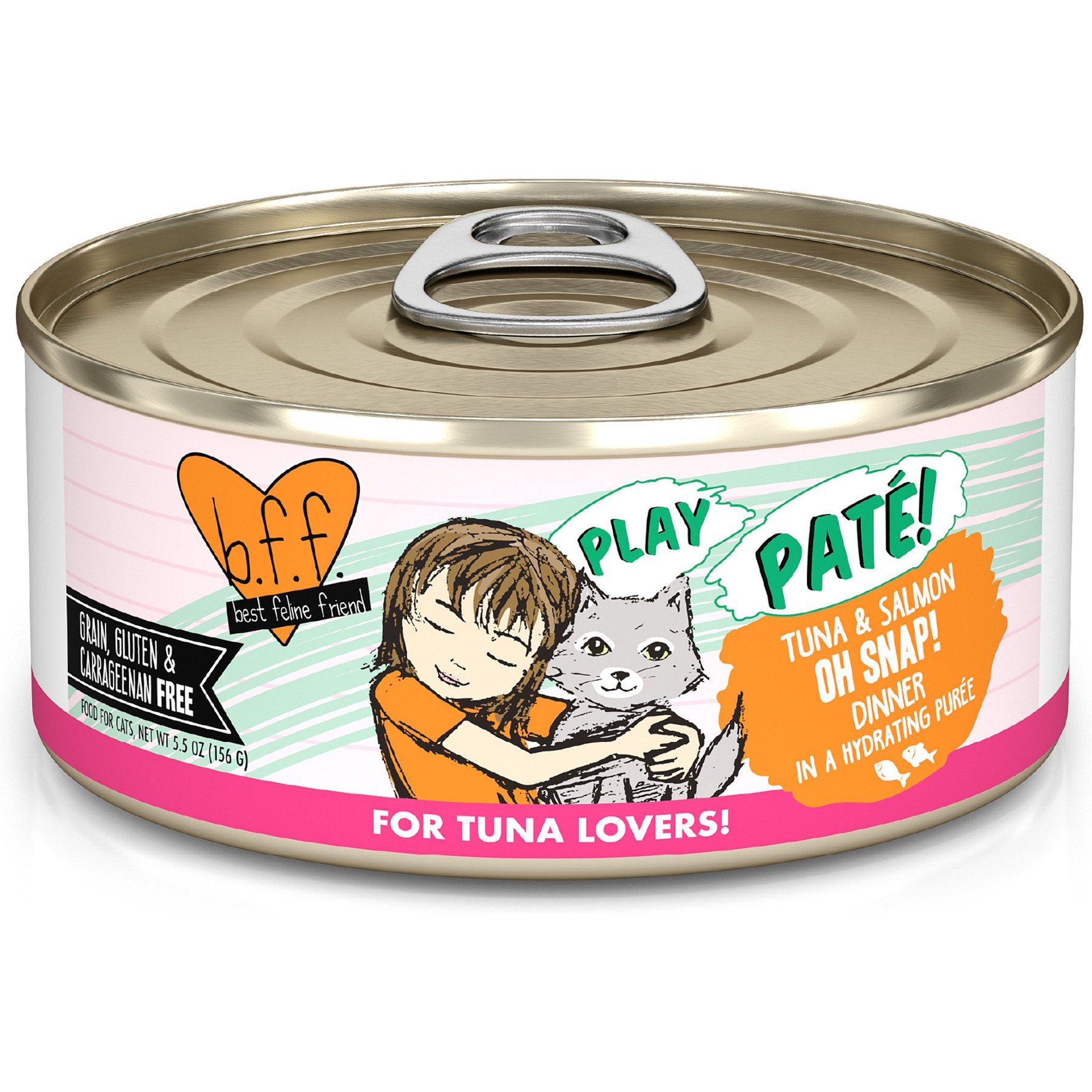 BFF Play Pate Lovers Oh Snap! Tuna & Salmon Grain-Free Wet Cat Food, 5.5-oz can, pack of 8