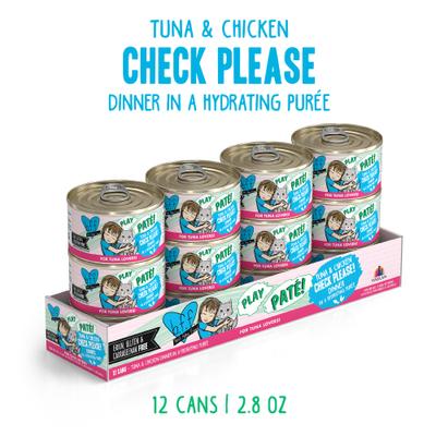 Show full view: BFF Play Pate Lovers Tuna & Chicken Check Please Wet Cat Food, 2.8-oz can, pack of 12 slide 3 of 12