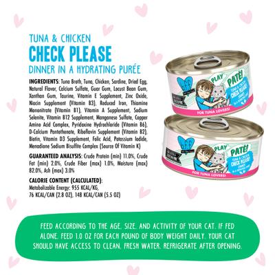 Show full view: BFF Play Pate Lovers Tuna & Chicken Check Please Wet Cat Food, 5.5-oz can, pack of 8 slide 5 of 12