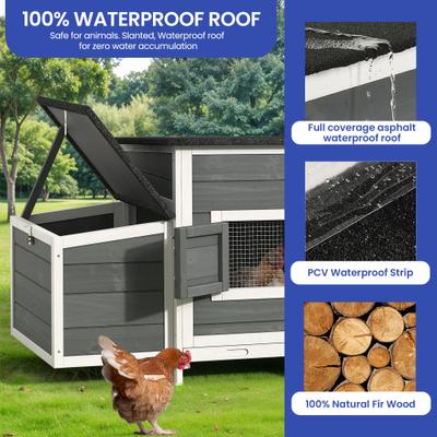 Show full view: Wooflex 67-In Wooden Chicken Coop with Weatherproof Roof & 2 Nesting Boxes, 2 to 4 Chicken Capacity, Grey slide 5 of 8