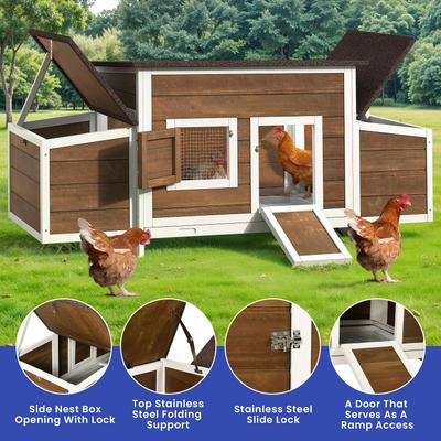 Show full view: Wooflex 67-In Wooden Chicken Coop with Weatherproof Roof & 2 Nesting Boxes, 2 to 4 Chicken Capacity, Brown slide 4 of 9