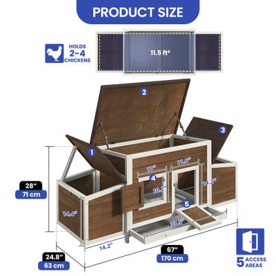 Show full view: Wooflex 67-In Wooden Chicken Coop with Weatherproof Roof & 2 Nesting Boxes, 2 to 4 Chicken Capacity, Brown slide 2 of 9