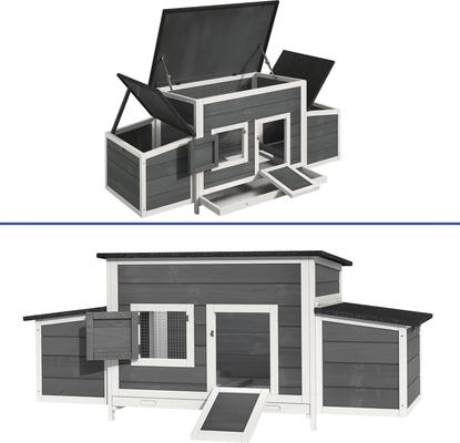 Show full view: Wooflex 67-In Wooden Chicken Coop with Weatherproof Roof & 2 Nesting Boxes, 2 to 4 Chicken Capacity, Grey slide 8 of 8