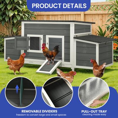 Show full view: Wooflex 67-In Wooden Chicken Coop with Weatherproof Roof & 2 Nesting Boxes, 2 to 4 Chicken Capacity, Grey slide 4 of 8
