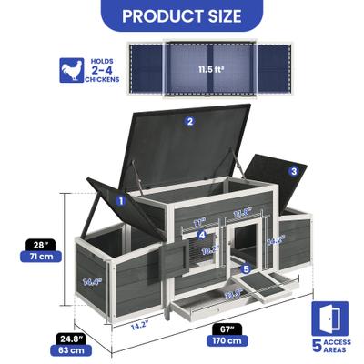 Show full view: Wooflex 67-In Wooden Chicken Coop with Weatherproof Roof & 2 Nesting Boxes, 2 to 4 Chicken Capacity, Grey slide 2 of 8