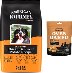 American Journey Grain-Free Chicken & Sweet Potato Recipe Dry Dog Food + Peanut Butter Recipe Grain-Free Oven Baked Crunchy Biscuit Dog Treats