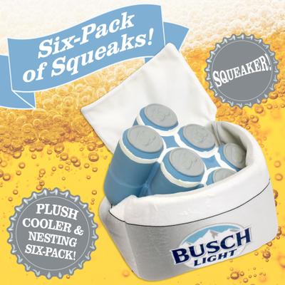 Show full view: Busch Light Printed Plush Cooler Latex Solid Six Pack Dog Toy slide 2 of 7