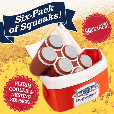 Show full view: Budweiser Printed Plush Cooler Latex Solid Six Pack Dog Toy slide 3 of 8