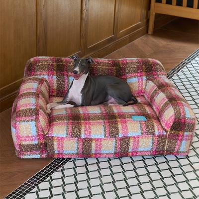 Show full view: ZEZE Vintage Plaid Pink Plus Furniture Style Dog & Cat Sofa Bed with Removable Cover slide 4 of 10