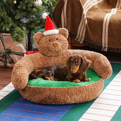 ZEZE ZEZE Christmas Teddy Bear Bolster Dog & Cat Bed