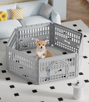 Show full view: Cesicia Resin Indoor Dog Playpen, Gray, 6 panel slide 2 of 7