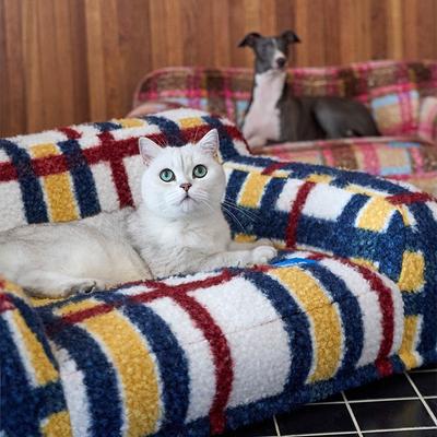 Show full view: ZEZE Vintage Plaid Mondrian Check Pattern Furniture Style Dog & Cat Sofa Bed with Removable Cover slide 6 of 11