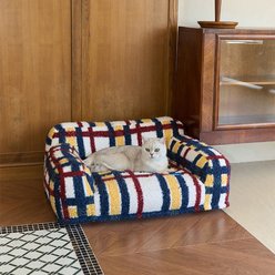 ZEZE Vintage Plaid Mondrian Check Pattern Furniture Style Dog & Cat Sofa Bed with Removable Cover