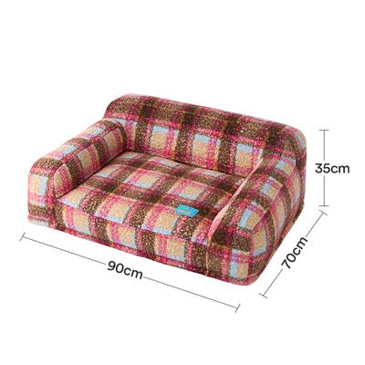 Show full view: ZEZE Vintage Plaid Pink Plus Furniture Style Dog & Cat Sofa Bed with Removable Cover slide 2 of 10