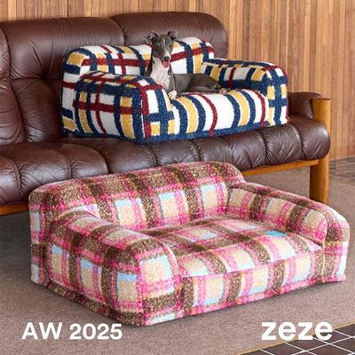 Show full view: ZEZE Vintage Plaid Mondrian Check Pattern Furniture Style Dog & Cat Sofa Bed with Removable Cover slide 10 of 11