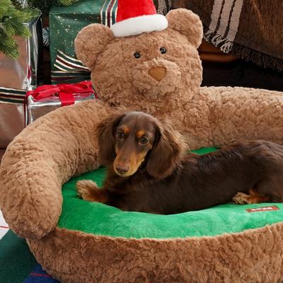 Show full view: ZEZE Christmas Teddy Bear Bolster Dog & Cat Bed slide 5 of 7