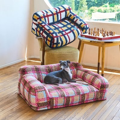 ZEZE ZEZE Vintage Plaid Pink Plus Furniture Style Dog & Cat Sofa Bed with Removable Cover