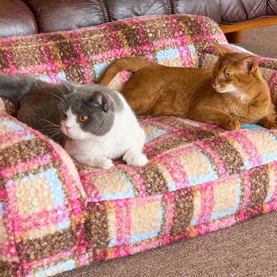 Show full view: ZEZE Vintage Plaid Pink Plus Furniture Style Dog & Cat Sofa Bed with Removable Cover slide 7 of 10