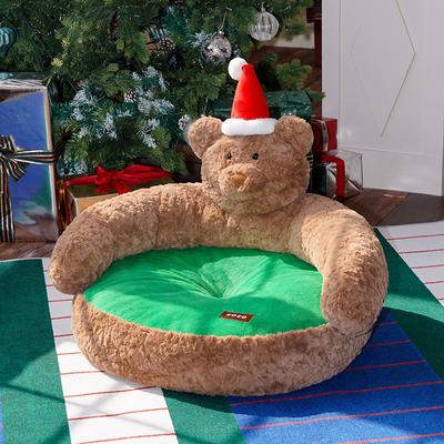 Show full view: ZEZE Christmas Teddy Bear Bolster Dog & Cat Bed slide 6 of 7
