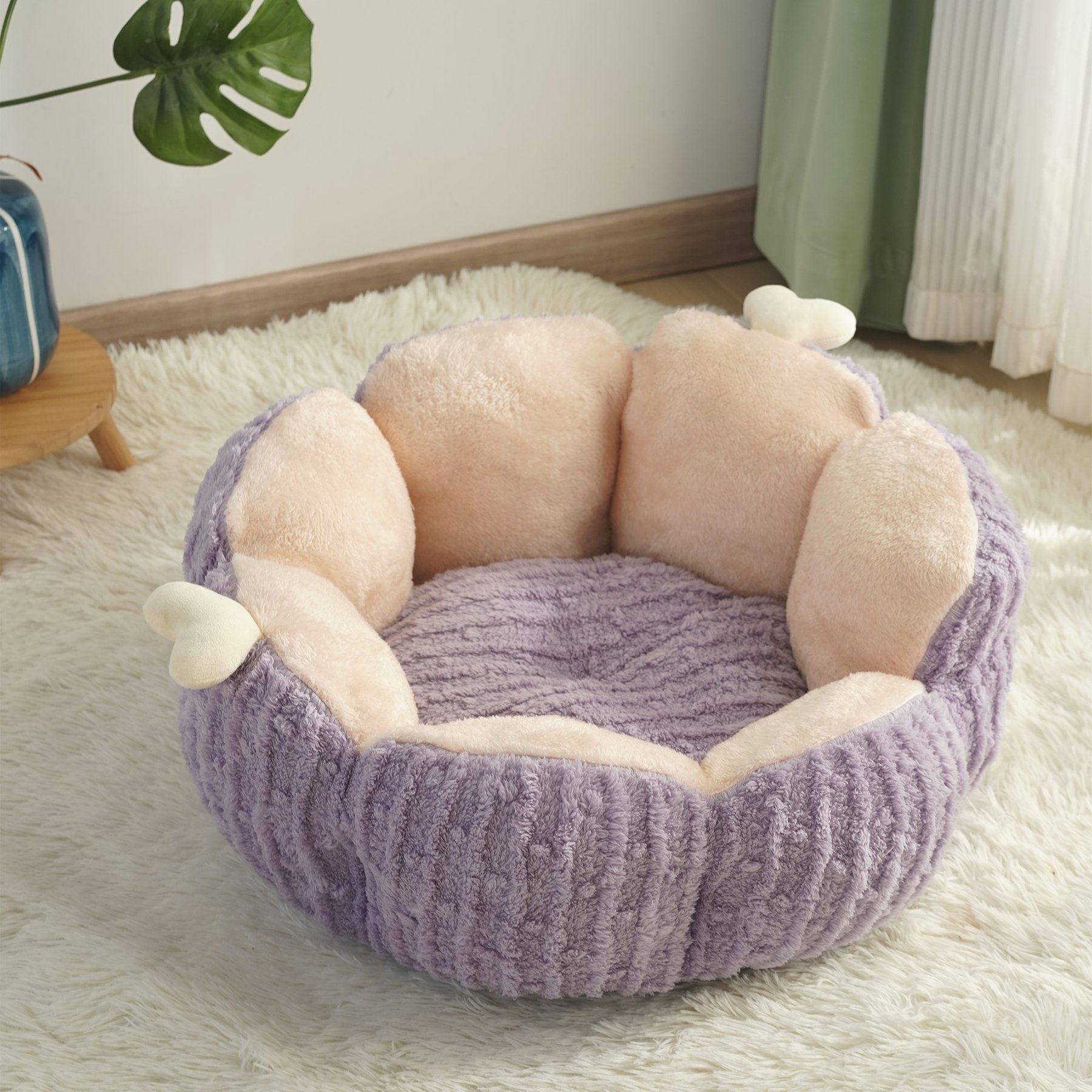 Fairela Cactus Plush Dog & Cat Bed, Purple