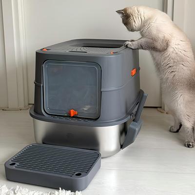 Show full view: Wisfor Stainless Steel Enclosed Litter Box with Litter Scoop & Filter, 22.83 x 16.53 x 16.53-in slide 6 of 10