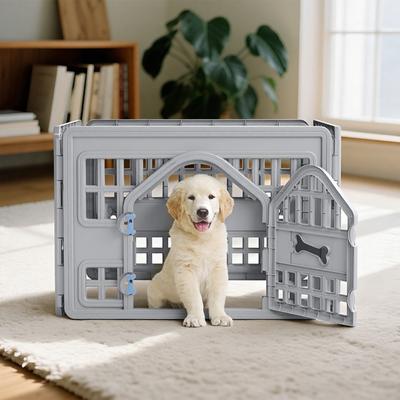 Show full view: Cesicia Resin Indoor Dog Playpen, Gray, 4 panel slide 3 of 7