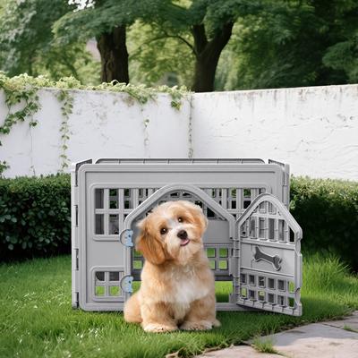 Show full view: Cesicia Resin Indoor Dog Playpen, Gray, 4 panel slide 4 of 7