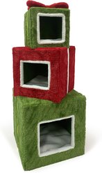 Prevue Pet Products Christmas Gift Stack Cat Hideaway, Green/Red/White Trim