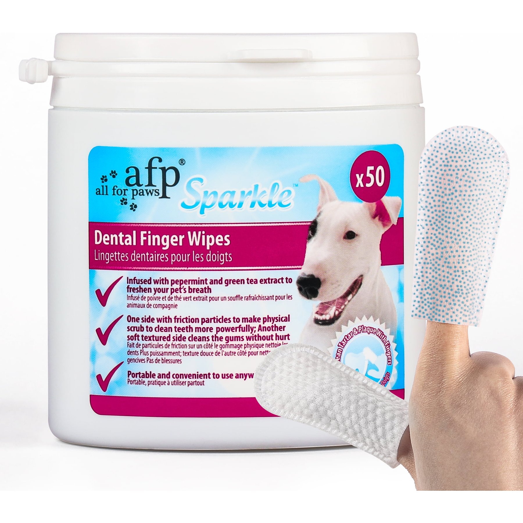 allforpaws Sparkle Dog Dental Finger Wipes, 50 count
