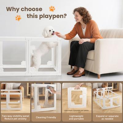 Show full view: LovMor Expandable Indoor 10 Pieces Plastic Puppy & Dog Playpen with Lockable Door, White slide 4 of 7