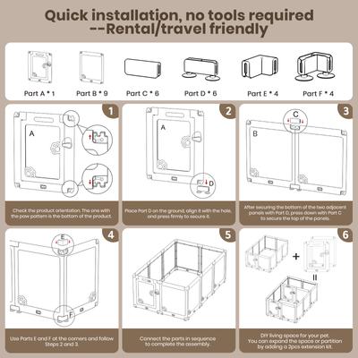 Show full view: LovMor Expandable Indoor 10 Pieces Plastic Puppy & Dog Playpen with Lockable Door, White slide 5 of 7